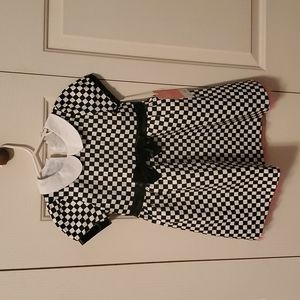 NWT Girls 4t Black and White checkered dress with pink underlay